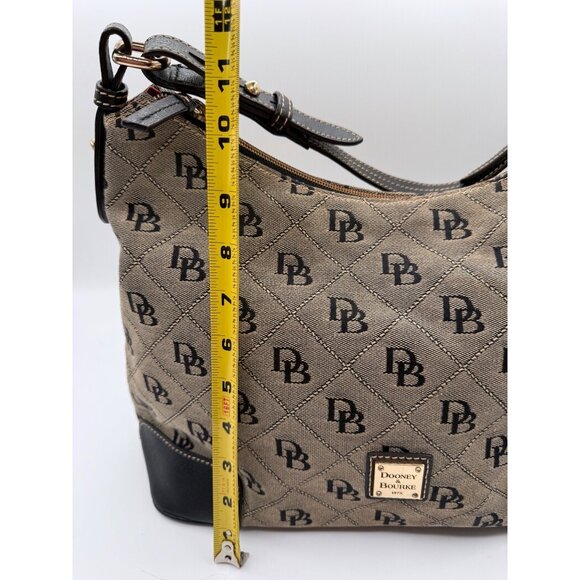 Dooney & Bourke Signature Logo Canvas Shoulder Bag Tan w/ Black Leather Trim - Picture 8 of 14